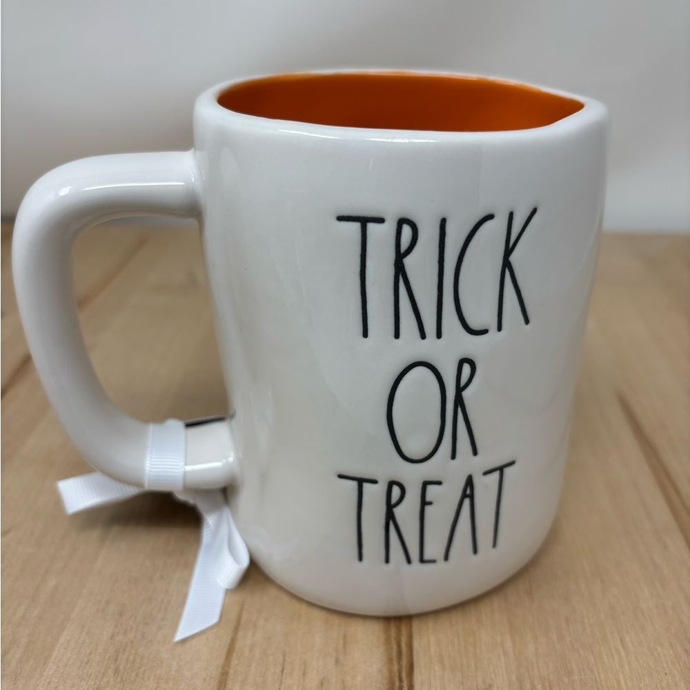 Rae Dunn TRICK OR TREAT Mug Double Sided Orange Inside Halloween Disney New - Picture 2 of 4